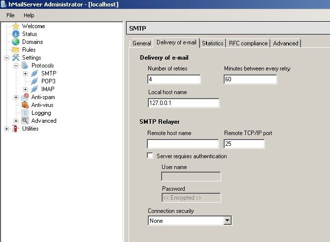 Configurando SMTP do HmailServer
